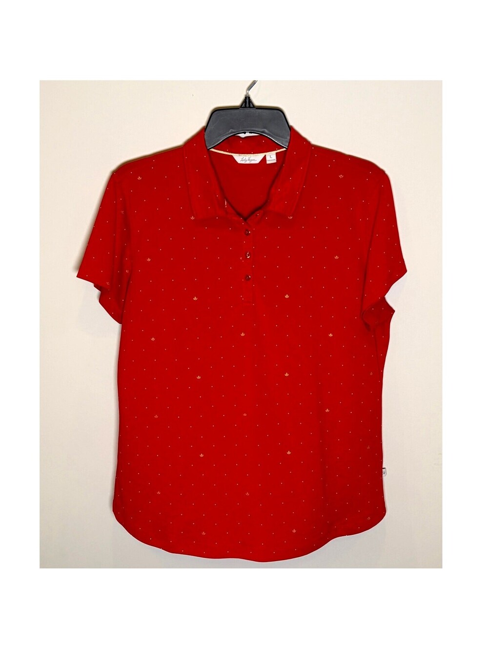 Lady Hagen Golf Polo Shirt Womens Large Red White Polka Dot Short Sleeve Stretch